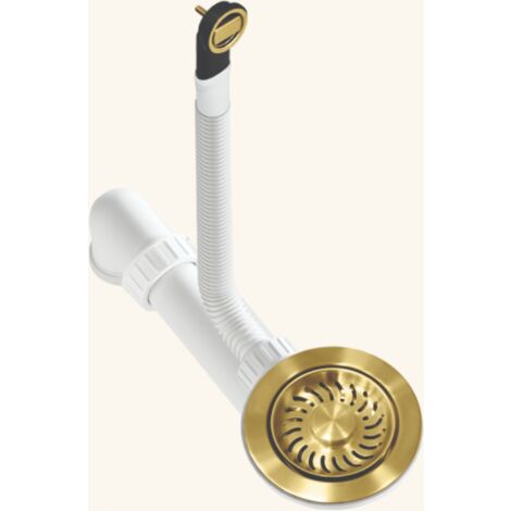 Bonde manuelle évier 1 bac doré 90 mm – Trop plein vertical – Installation simplifiée sans siphon – Gain de place optimal
