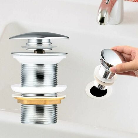 VOLAVO Bonde Pop Up Automatique sans Trop Plein Bonde de Vidage Push Open Pour Lavabo en Cuivre Chromé Pour bassin sans trop-plein (chrome sans trop plein)