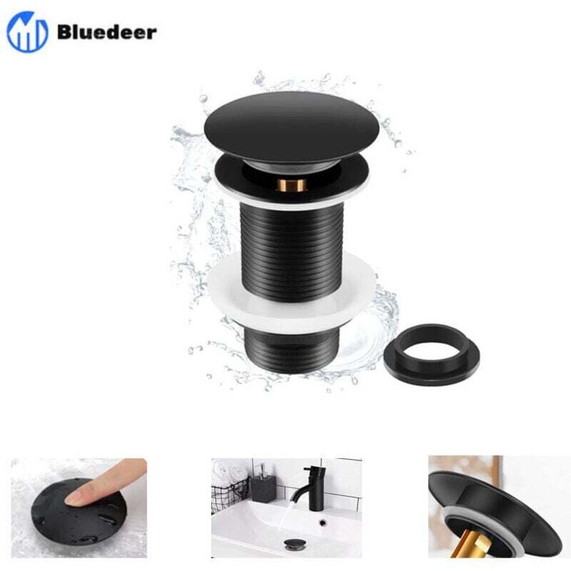 Bonde Pop Up Noire pour Lavabo – Sans Trop-Plein, Universelle, Automatique pour Vasque à Poser (Bluedeer)