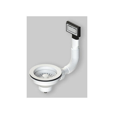 Bonde pour évier avec trop-plein et bouchon de panier blanc Ø 114 mm