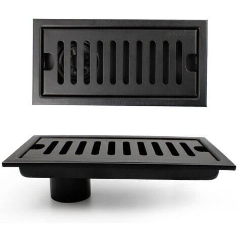 Bonde rectangulaire avec siphon anti-odeurs, 20 × 10 cm, avec clapet anti-retour, bonde verticale noire avec grille en acier inoxydable, convient pour toilettes, cuisine,
