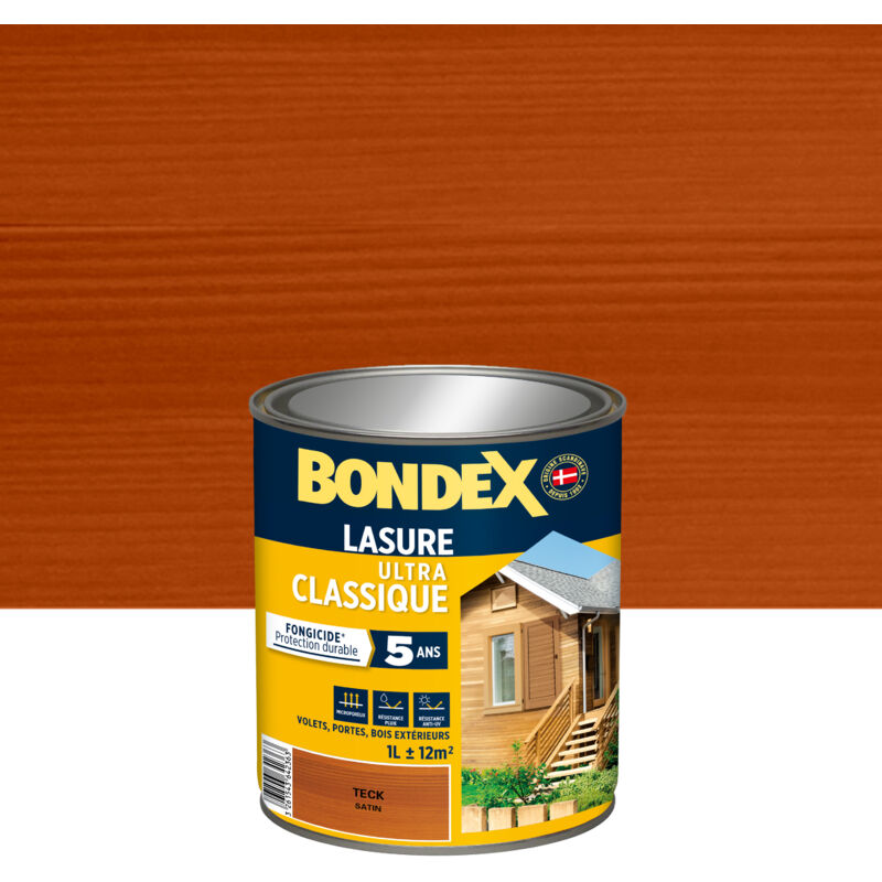BONDEX Lasure satin&eacute;e ultra classique 5 ans  - Teck - Bidon 1 l