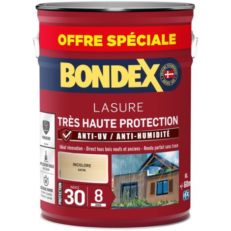 Bondex – Lasure extérieure satinée très haute protection 6L – Protection bois contre intempéries et UV – Application facile anti-goutte