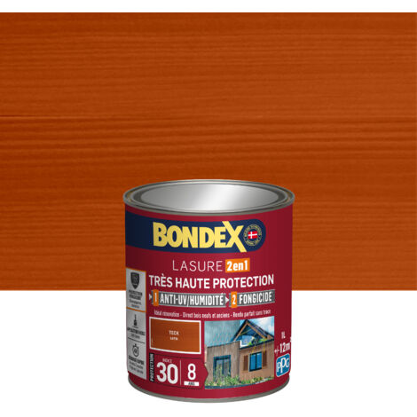 Bondex – Lasure extérieure satinée 1L – Protection 8 ans pour bois d'extérieur – Application facile anti-goutte – Rendement 10m²/L