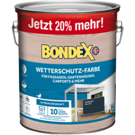 Bondex – Peinture extérieure multi-supports anthracite (RAL7016) 3L – Finition satinée résistante aux intempéries – Pour surfaces bois et métal