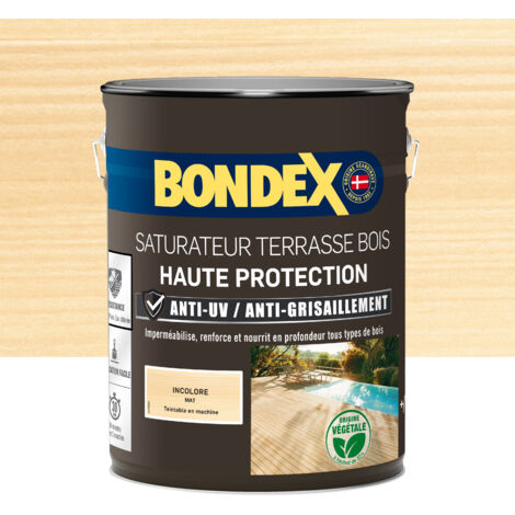 Bondex – Saturateur incolore 5L 441368 – Protection anti-UV pour bois dur – Rendement 12m²/Litre – Effet perlant et non glissant