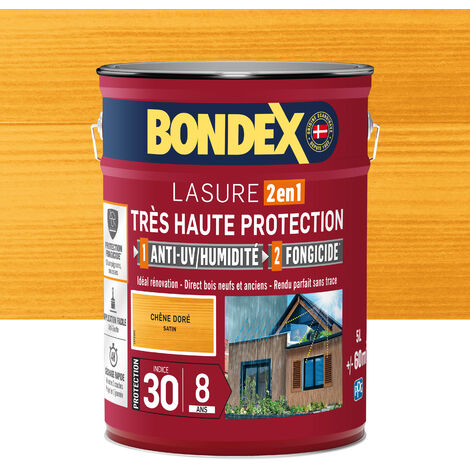 Bondex – Teinture satinée 5L pour bois dur – Protection 8 ans – Indice 30 – Anti-UV et fongicide – Application facile