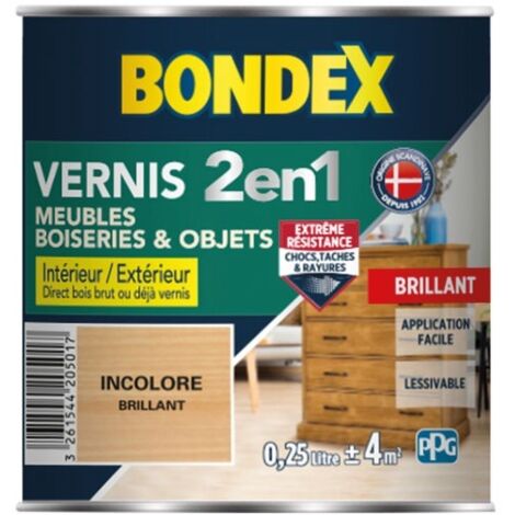 Bondex – Vernis marin incolore brillant 0,25 L – Haute résistance aux chocs et rayures – Application sur bois brut ou verni – Finition durable
