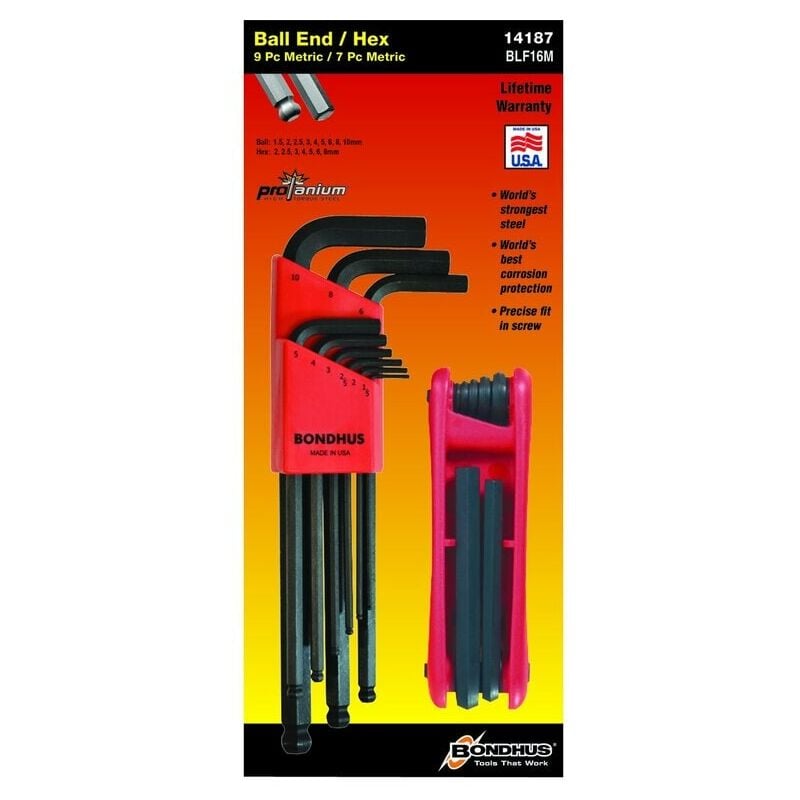 BLX9mm ProGuard Ballend Hex Key Set Including 12587 Gorilla Grip, 14187 - Bondhus