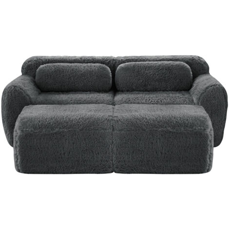 Boneless Cloud Sofas, Weicher Flauschplüsch-Stoff, Modulares Schlafsofa mit 2 Ottomans, Zweisitzer-Sofas, Montagefrei, Bequemes Sofa für Wohnzimmer,Grau