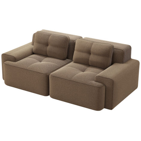 Boneless Modular Sofa, modernes Sofa für Wohnzimmer mit Tiefsitz, bequemes Corduroy-Cloud-Sofa, Loveseat-Kleinsofa, Schlafsofa, braun