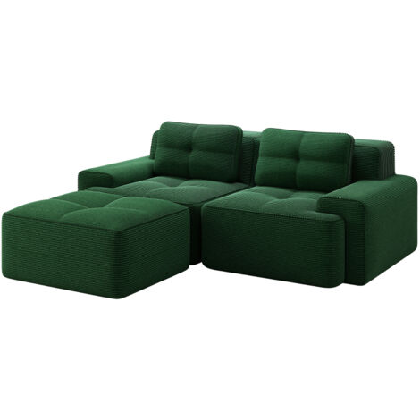 Boneless Modulsofa, Modernes L-förmiges Modulsofa für Wohnzimmer mit Tiefem Sitz, bequemes Corduroy-Cloud-Sofa mit Ottoman, Getuftetes Zweisitzer-Schlafsofa, Grün