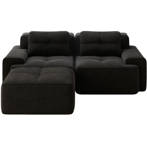 Boneless Modulsofa, Modernes L-förmiges Modulsofa für Wohnzimmer mit Tiefem Sitz, bequemes Corduroy-Cloud-Sofa mit Ottoman, Getuftetes Zweisitzer-Schlafsofa, Schwarz