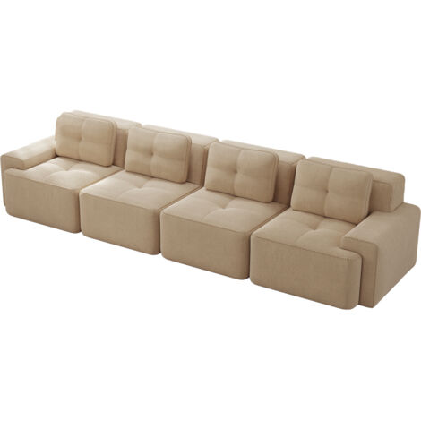 Boneless Sofas für Wohnzimmer, Modulares Sofa, 4-Sitzer Bequem Polstertes Tiefsitz Corduroy-Cloud-Sofa, Montagefreies Sofa, Rutschfestes Design, Beige
