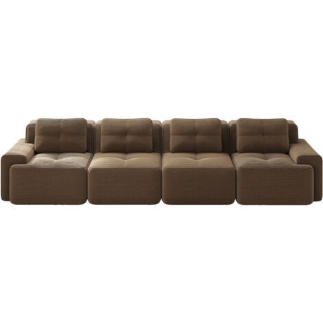 Boneless Sofas für Wohnzimmer, Modulares Sofa, 4-Sitzer Bequem Polstertes Tiefsitz Corduroy-Cloud-Sofa, Montagefreies Sofa, Rutschfestes Design, braun