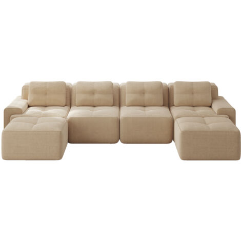 Boneless Sofas für Wohnzimmer, Modulares Sofa mit U-förmiger Chaiselongue, 4-Sitzer Bequem Polstertes Tiefsitz Corduroy-Cloud-Sofa, Montagefreies Sofa, Rutschfestes Design, Beige