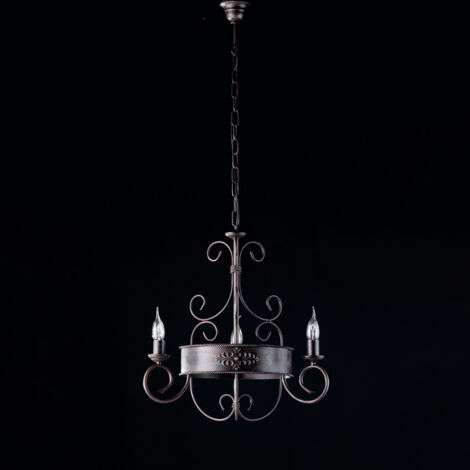 Bonetti Illumina -  Baltimore - Kronleuchter aus schwarz und rostlackiertem Eisen, 3 Lichter 113 - Ø54 - BL183-3-RG