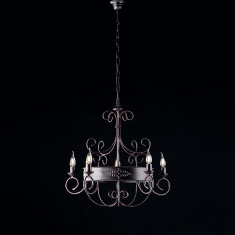 Bonetti Illumina -  Baltimore – Kronleuchter aus schwarz und rostlackiertem Eisen, 5 Lichter, 120 – Ø60 – BL183-5-RG