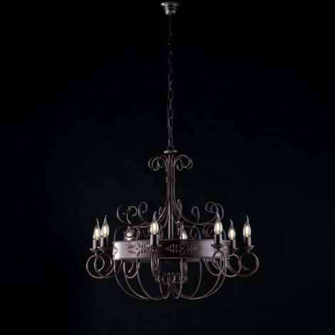 Bonetti Illumina -  Baltimore - Kronleuchter aus schwarz und rostlackiertem Eisen, 8 Lichter 126 - Ø76 - BL183-8-RG