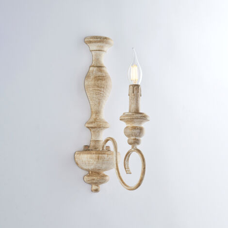 Bonetti Illumina - Cascina – Weiße und taubengraue Wandleuchte aus Holz und Eisen, 1 Licht .13 – P.21 – BL265-AP1-BT