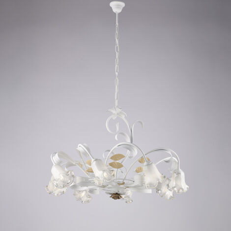 Bonetti Illumina -  Cesto – Shabby-Kronleuchter aus weiß lackiertem Eisen, 8 Lichter, 112 – Ø85 – BL274-8-BCO