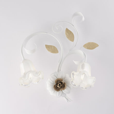 Bonetti Illumina - Cesto – Wandleuchte aus weiß lackiertem Eisen im Shabby-Look, 2 Lichter .42 – P.20 – BL274-AP2-BCO