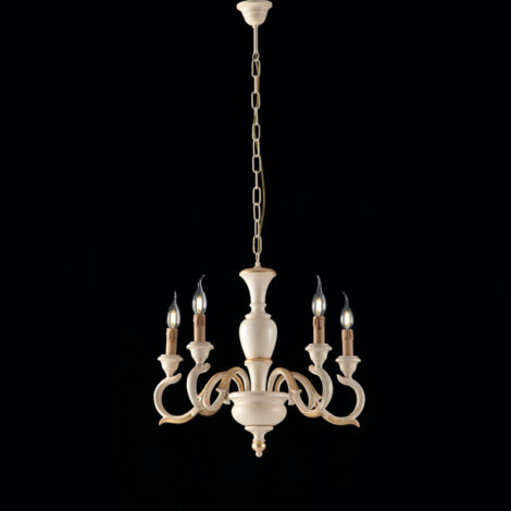 Bonetti Illumina -  Fiorenza - Kronleuchter aus Elfenbeinholz und Blattgold 5 Lichter 110 - Ø50 - BL172-5-AV