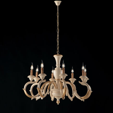 Bonetti Illumina -  Fiorenza - Kronleuchter aus Elfenbeinholz und Blattgold 8 Lichter 125 - Ø93 - BL172-8-AV