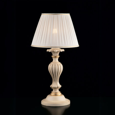 Bonetti Illumina -  Leonardo - Elfenbein- und goldene Holzlampe 1 Licht mit Lampenschirm Dm.35 H.62 - Ø35 - BL180-LM-AV