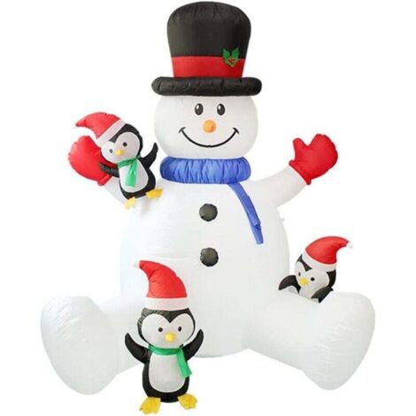 Bonhomme de neige gonflable géant de 2,1 m - Bonhomme de neige gonflable lumineux avec trois pingouins mignons - Décoration de Noël gonflable pour intérieur ou extérieur