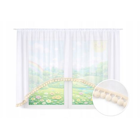Bonita cortina infantil bohemia con borlas en color beige, 400 x 145 cm.