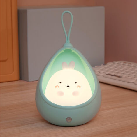Bonita lámpara de noche con forma de conejo para niños, lámpara LED de mesita de noche con sensor de movimiento, gancho para colgar, lámpara de animales recargable por USB para la habitación infantil,