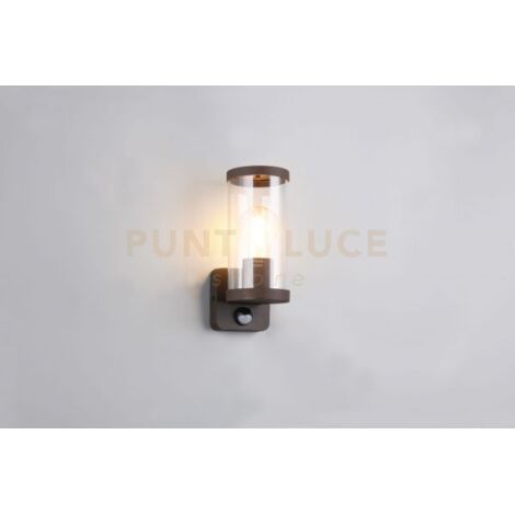 BONITO APPLIQUE DA ESTERNO IN FUSIONE DI ALLUMINIO COLORE RUGGINE E DIFFISORE TRASPARENTE CON SENSORE MOVIMENTO IP44 H.23CM 1 LUCE ATTACCO E27