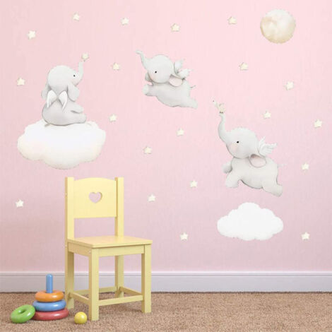 Bonitos adhesivos de pared de elefante, PVC, para niños, 1 unidad, dimensiones 25 x 48 cm