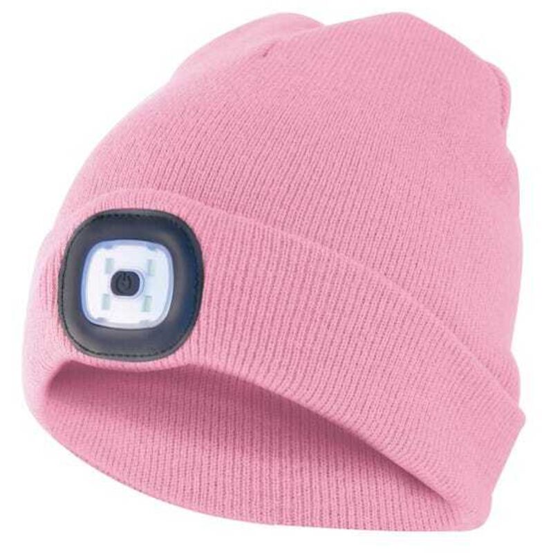 Bonnet avec lampe frontale LED rechargeable. Rose