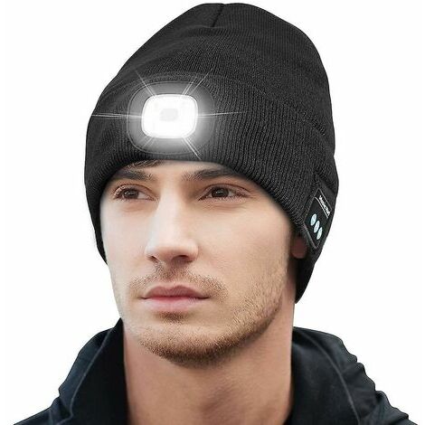 Bonnet Bluetooth avec lampe, bonnet tricoté musical (noir)