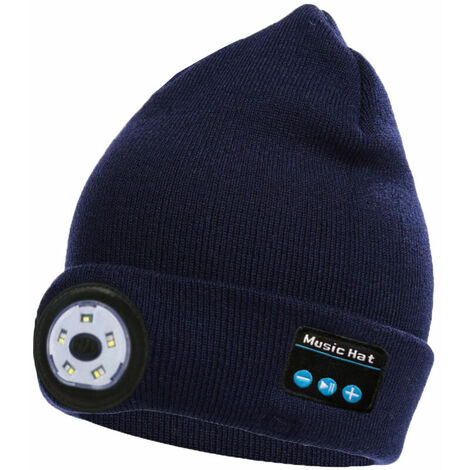 Bonnet Bluetooth avec lumière bleue, bonnet de phare LED rechargeable par USB avec écouteurs, haut-parleurs et microphone intégrés, bonnet tricoté d'hiver avec veilleuse, cadeaux pour homme mari