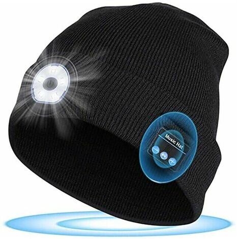 Bonnet bluetooth de musique sans fil lumineux, haut-parleurs stéréo intégrés et microphone, bonnet tricoté lumineux LED rechargeable par USB==