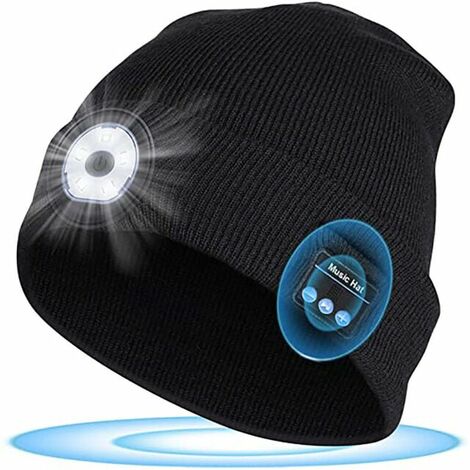 Bonnet bluetooth de musique sans fil lumineux, haut-parleurs stéréo intégrés et microphone, bonnet tricoté lumineux LED rechargeable par USB==