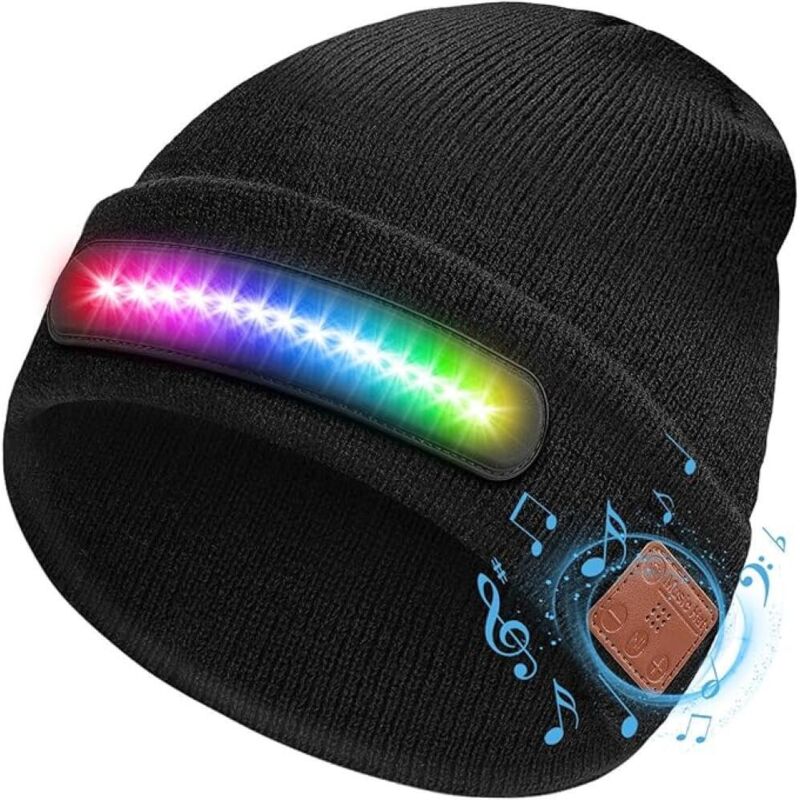 Bonnet Bluetooth Homme LED Lumineux, Cadeau Homme Original Utile, Cadeau Fete des Peres, Cadeau Papa pour du Sport