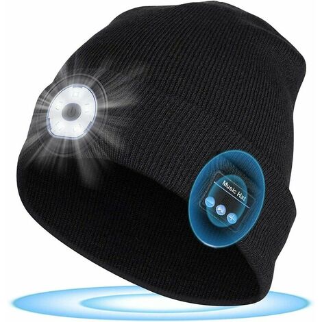 Bonnet Bluetooth lumineux à LED avec microphone stéréo intégré rechargeable USB unisexe pour l'extérieur, le camping, la randonnée, le sport, Fei Yu