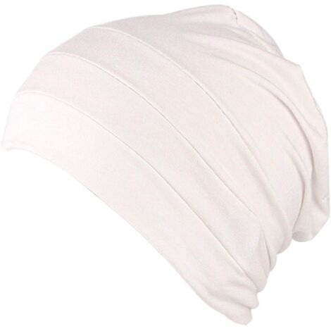 Bonnet chimio confortable, bonnet de nuit, bonnet pour personnes atteintes de cancer, bonnet sous-chapeau - Blanc
