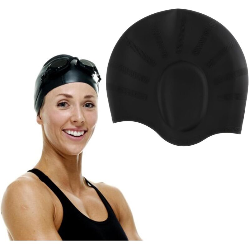 Bonnet de Bain Silicone Protection Oreille Premium pour Enfants, Adultes, Bonnet de Natation Homme Femme, Anti-Fuite Bonnet Piscine, Protection