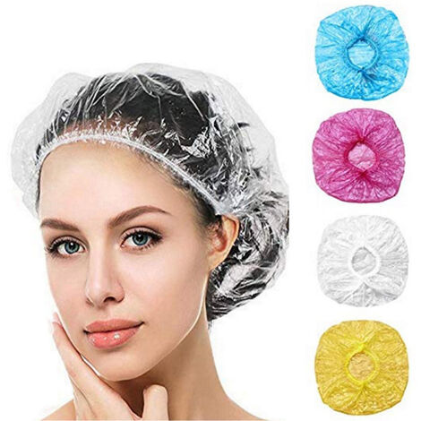 Bonnet de Douche Jetable 400 Pcs Capuchons de Douche Transparents en Plastique Bonnets de Douche Imperméables à l'Eau Bonnets à Cheveux Élastique pour Spa Hôtel, Voyage