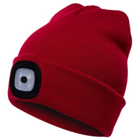 Bonnet de phare à 4 LED, bonnet d'hiver chaud à 3 luminosités(Rouge),BISBISOUS
