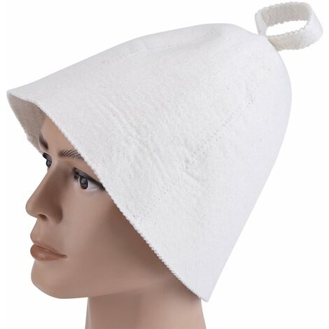Bonnet de sauna pour homme et femme Chapeau/casquette de sauna Laine blanche sauna feutre protection de la tête capuchon portable capuchon de bain respirant mignon confortable sauna accessoires