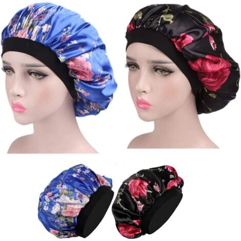 Bonnet de Sommeil,2 Pièces Satin Capuchon de Sommeil élastique Large Bande Sommeil Bonnet pour Femmes Filles Dormir Chimio Perte de Cheveux,