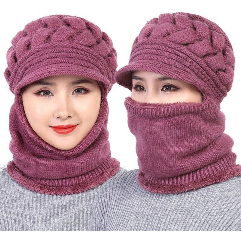 Bonnet d'Hiver avec Cache-Col - Ensemble Doublé Polaire - Protection Vent - Chapeau Chaud pour Femmes - Écharpe et Bonnet à Oreillettes