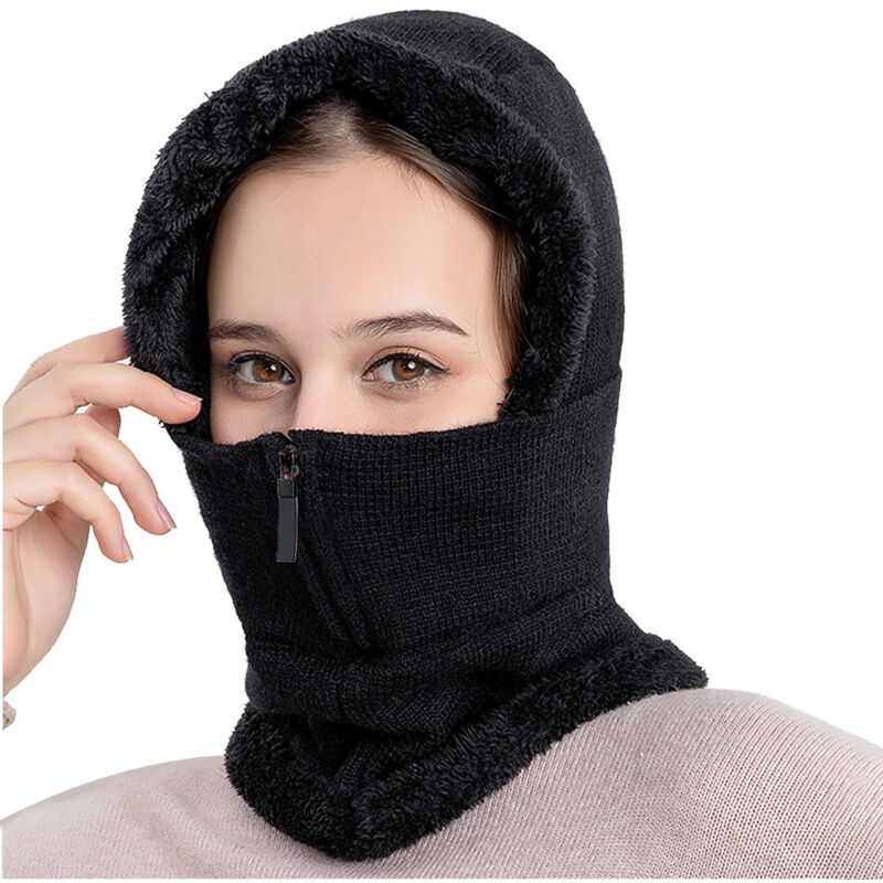Bonnet d'hiver avec écharpe intégrée - Cache-oreilles doublé polaire - Anti-vent pour ski, vélo - Hommes et femmes
