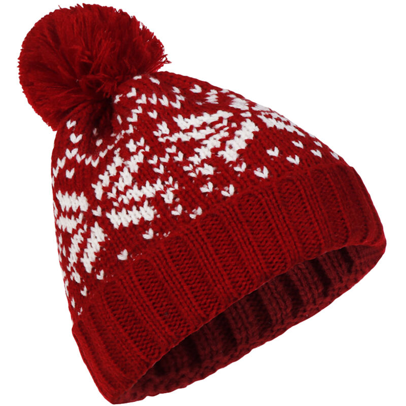 Bonnet d'hiver tricoté avec doublure polaire, motif flocon et pompon - Chaud, coupe-vent pour ski, vélo - Hommes et femmes